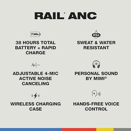 Skullcandy Rail ANC Wireless Earbuds, Bluetooth Headphones, Active Noise Cancelling, Up to 38 Hours Battery, Microphone for iPhone Android, Customizable via Skull-iQ App - True Black thumbnail 4