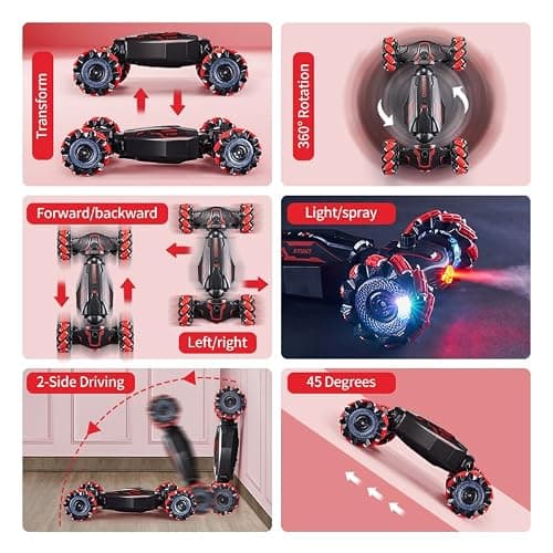 TADOZIC 4WD Remote Control Gesture Sensor Car,Hand Controlled RC Stunt Car,Double-Sided Vehicle 360° Rotation with Light and Music Spray, Watch Toy Cars for Boys & Girls Birthday thumbnail 4