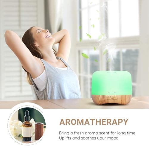 Homeweeks 300ml Essential Oil Diffuser, Quiet Aromatherapy Mist Diffusers for Essential Oils, Wood Grain, Ultrasonic, Remote Control, Timer, 7 Colors Light for Bedroom (300ml) - Wood - 300 ml thumbnail 5