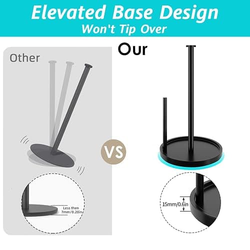 Paper Towel Holder Countertop, Standing Paper Roll Holder with Anti Slip Weighted Base, Stainless Steel Freestanding Paper Towel Holder for Kitchen, Black thumbnail 4
