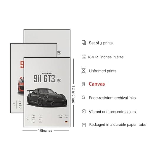 VejiA Car Poster Canvas Wall Art 911 GT Turbo Posters For Men Bedroom Aesthetics Decor (12x18, Unframed 01) thumbnail 2