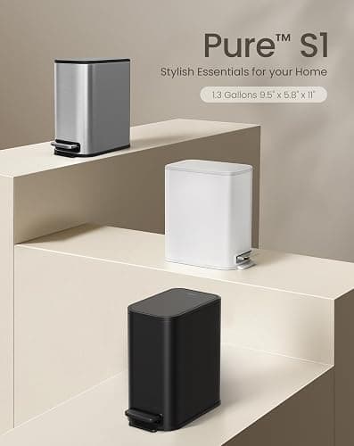 Cesun Small Bathroom Trash Can with Lid Soft Close, Step Pedal, 5 Liter / 1.3 Gallon Stainless Steel Garbage Can with Removable Inner Bucket, Waste Basket for Bathroom, Bedroom (Matte Black) thumbnail 8