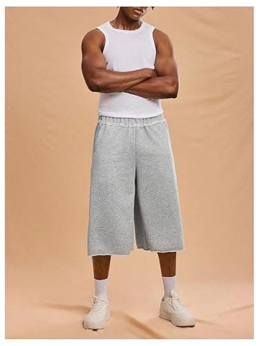 OYOANGLE Men's Baggy Long Sweat Shorts Loose Jorts Basketball Capri Shorts | Gym Shorts, Athletic Cropped Bottoms, With Pockets thumbnail 5