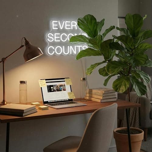 SECOND COUNTS Neon Sign, Motivational LED Wall Decor for Kitchen Home Office Gym, Dimmable White Aesthetic Glow Sign, Unique Gift for Chefs Entrepreneurs Athletes, USB Powered 13.38 x 10.07 inches thumbnail 6