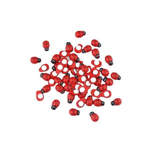 Weenwill Mini Marienkäfer,100 Stück 8 * 11mm Holz Selbstklebend Marienkäfer GlüCkskäfer Rot Ladybug Verzierungen für DIY Handwerk Scrapbooking Bastelarbeiten - Image 1