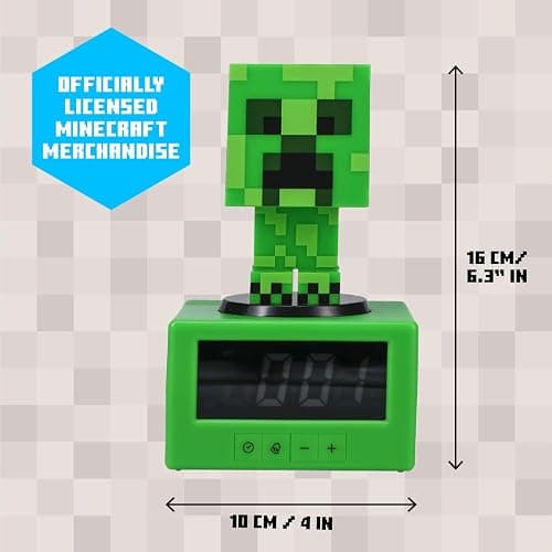 Paladone Minecraft Creeper Alarm Clock - Officially Licensed, in-Game Music & Night Light for Kids & Tweens, Gaming Room Accessory thumbnail 3