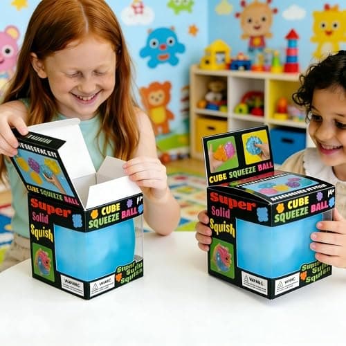 Soft Rubber Squeeze Toys, Exquisite Cube, Cooling Cube Toy, Stress-Relief Toy，Squeeze Cube Balls for Children and Adults to Relieve Anxiety and Stress; Exquisite Cube Ball Set (with Box) – Blue thumbnail 2