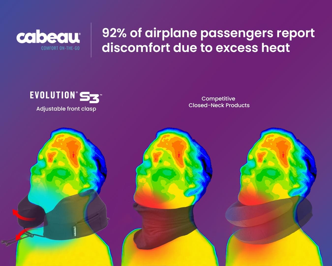 Cabeau Evolution S3 Travel Pillow - Straps to Airplane Seat - Ensures Your Head Won't Fall Forward - Relax with Plush Memory Foam - Quick-Dry Fabric Keeps You Cool and Dry Jet Black - Adult - Black thumbnail 3