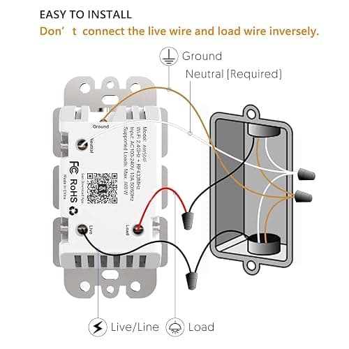 Smart Light Switch with Bluetooth Remote, Single Pole One-Way WiFi Wall Switch, Smart Life App & Voice Control, Compatible with Alexa & Google Assistant, Neutral Wire Required, No Hub Needed thumbnail 6
