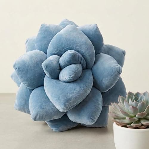Green Philosophy Co. Succulent® Pillow 16" - Soft 3D Decorative Flower Throw Pillow, Unique Smokey Blue Plush Flower Cushion, Perfect for Couch, Sofa, Bedroom Decor, Gift for Plant Lovers thumbnail 7