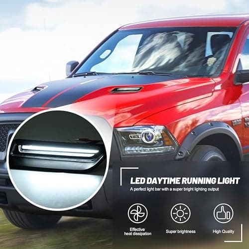 NJSBYL LED Hood Bezel Lights For 2010-2018 Ram 1500 2019-2022 Ram 1500 Classic with Sport Hood Vehicles Extra White LED DRL Daytime Running Lamps Sequential Amber LED Turn Signal Lights 68324990AA thumbnail 6