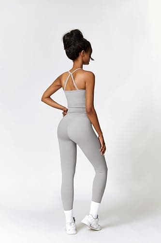 QBGJTD Womens Workout Sets Two Piece Cross Back Tank Top Matching High Waist Leggings Sets Gym Outfits Work Out Clothes thumbnail 2