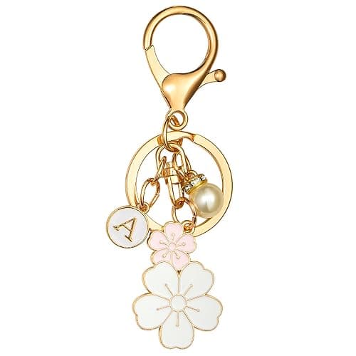 Manlosen Cute Stainless Steel Gold Keychain Initial Letter Keys Charm Gifts for Women with Key Ring Purse Charms for Handbags - White-a - Image 1