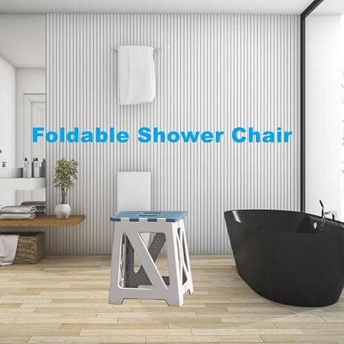 GOYUWEN Foldable Bath Shower Safety Chair Seat Grey, Foldable and Anti-Slip Bench Bathtub Stool for Elderly or Seniors (Foldable ShowerChair 15.7" H Grey, Seat Size 12.4" x 8.3“ thumbnail 7