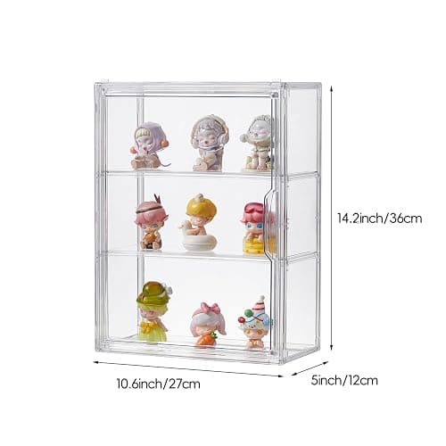 3 Tiers Clear Display Case, Plastic Storage Bins with 2 Adjustable Divider and Magnetic Door,Stackable Display Box for Figures Showcase (1pack) thumbnail 3