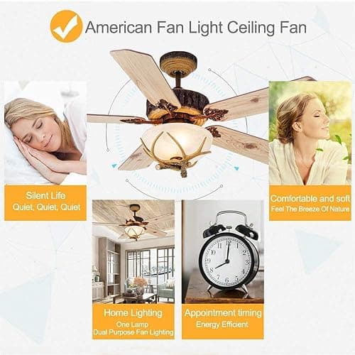 Morpholife Antler Rustic Ceiling Fan with Lights and Remote, Modern Chandelier Fan Light, Indoor Cabin Electrical Fan with 5 Wood Blades for Hunting, Farmhouse, Bedroom, Living Room (52", Red Bronze) thumbnail 6