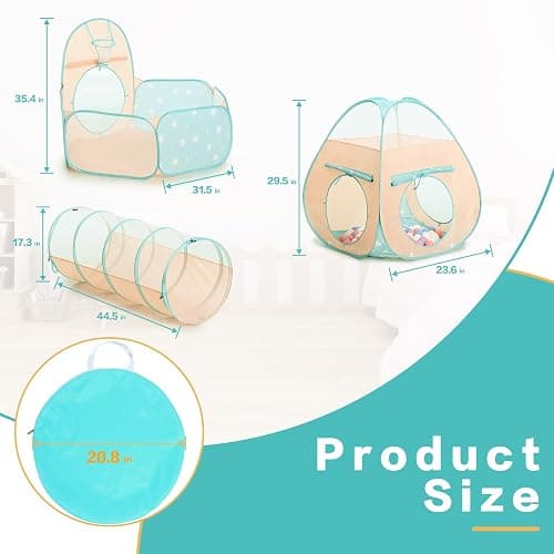 SISTICKER 3 in 1 Kids Play Tent with Baby Ball Pit and Play Tunnel, Toddler Climbing Toys for Boys, Girls, Babies, Indoor Outdoor Pop Up Playhouse Tunnel Toys (Balls NOT Included) thumbnail 2