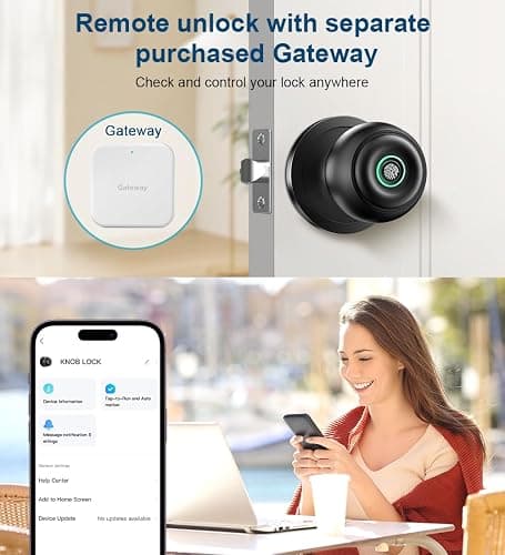 Fingerprint Door Lock, Smart Fingerprint Door Knob with Lock, Biometric Door knob with App Control & Key, Keyless Thumbprint Entry Door Lock for Bedroom, Front Door, Home, Apartment Office-Matte Black thumbnail 8