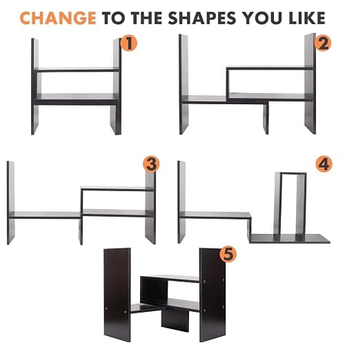 ShellKingdom Desk Shelf Organizer, Desktop Shelves, Adjustable Desktop Corner Shelf, Bookshelf Storage Rack and Cubicle Decor for Desk, Tabletop, School, Office, Dorm Desk Organizer - Black thumbnail 4