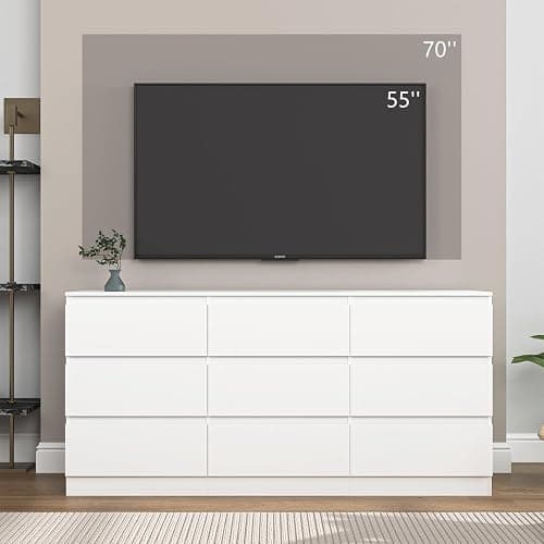VERYKE White 9 Drawer Dresser for Bedroom,Chest of Drawers with No-Handle Design for Closet,Modern Wood Dresser Bedroom Storage Furniture thumbnail 2