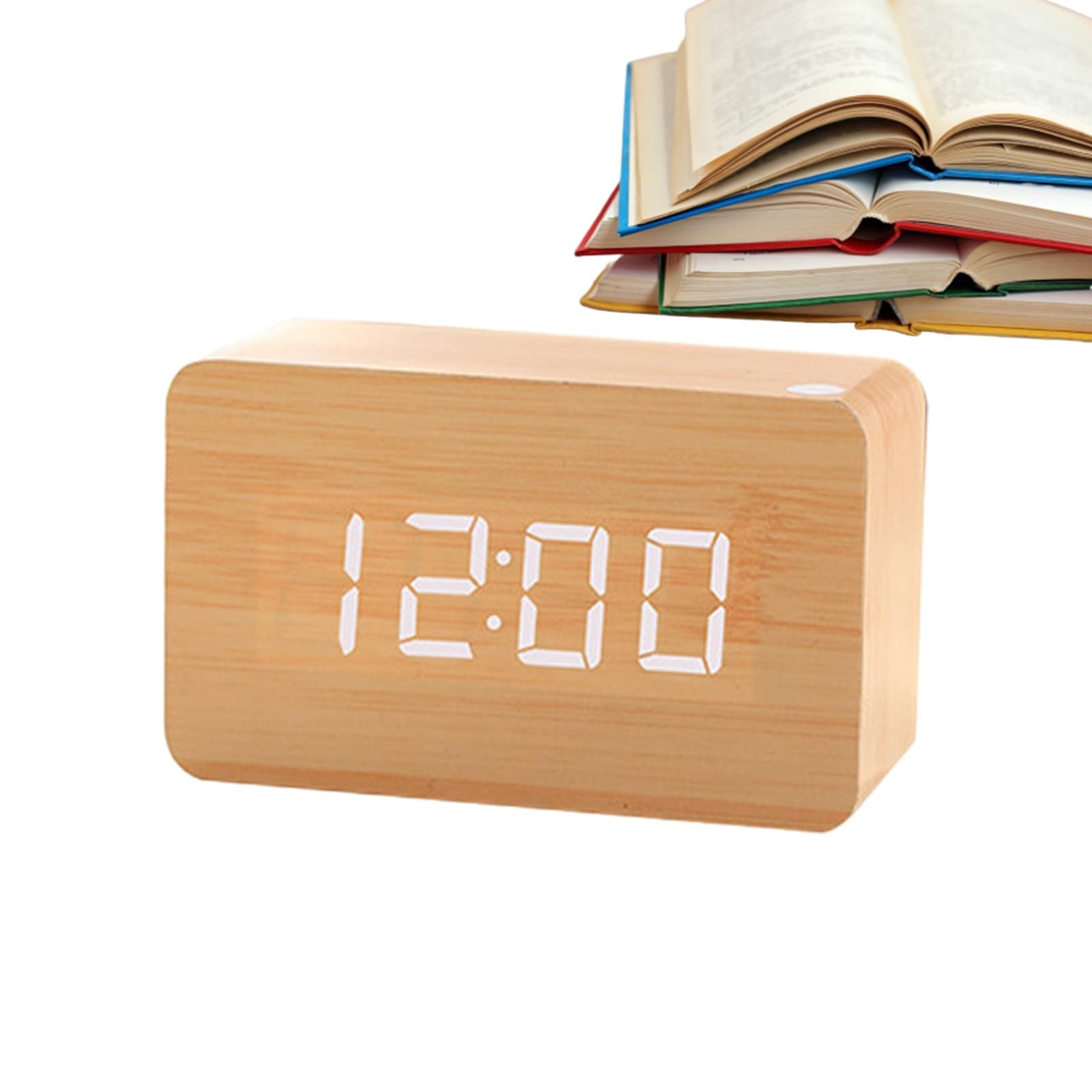 Wooden Alarm Clock - Digital LED Desk Clock, Electric Bedroom Clocks, Large Display Desk Accessories | Weekday/Weekend Mode, Sound Control, Electric Clocks for Bedside, Bedroom, Home Décor - Image 1