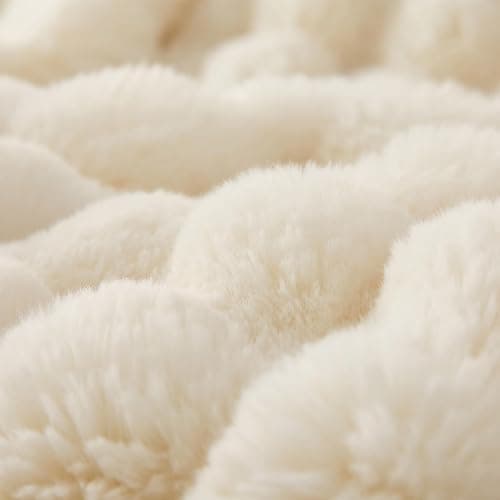 COOVA Faux Fur Throw Blanket for Couch, Cozy Soft and Fuzzy Plush Rabbit Fur Bubble Blanket for Sofa Bedroom Living Room, 50x60 Inches Ivory White thumbnail 5