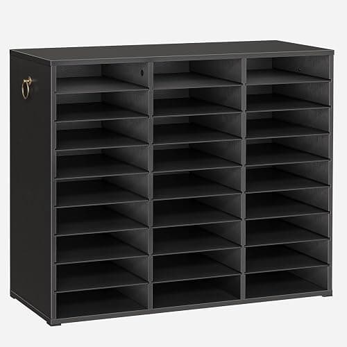 HOOBRO Literature Organizer, 27 Compartments Wooden Mail Organizer, Countertop Literature Sorter with Adjustable Shelves for Home, Office, School, Student Mailbox for Classroom, Black BK27WF01 - Image 1