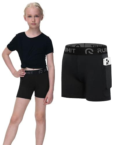 Runhit 4" Youth Girls Volleyball Shorts Spandex Girls Compression Shorts Biker Dance Kids Gymnastics Shorts with Pockets thumbnail 2
