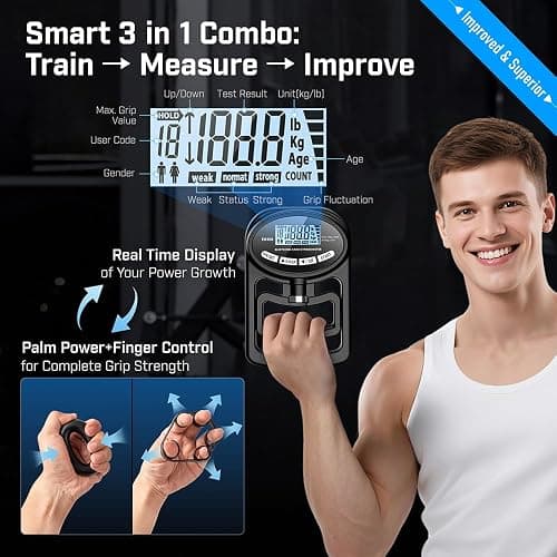 Hand Grip Strength Tester Trainer - Electronic Hand Dynamometer Forearm Grip Strengthener Exerciser Digital Training Gauge 265 Lbs 120 Kgs for Sport Home School Use thumbnail 2