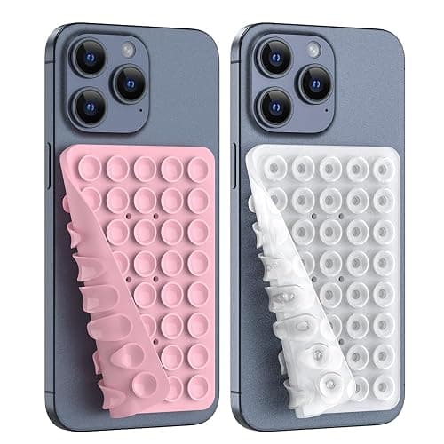 CMZZ Double Sided Silicone Suction Phone Holder Mount, Silicon Accessory for iPhone and Android, Hands-Free Mirror Shower Phone Holder, TikTok Videos and Selfies (Light Pink+Transparent) - Image 1