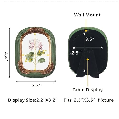 FR PARAFAYER Vintage Mini Picture Frame 2.5x3.5 Inch,Antique Ornate Photo Frame With Floral Relief,Wall and Tabletop Display,High Definition Glass Front,Retro Home Decor Art Gallery (Green 2.5x3.5) thumbnail 3