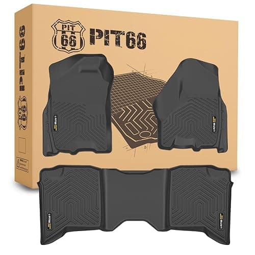 PIT66 Floor Mats Set Compatible with 2009-2018 Dodge Ram Crew Cab, (Not Fit Quad Cab) TPE 3-Piece Premium, Black All Weather Protection Floor Liners Mats Set (4 Full Size Doors) - (Heavy Duty) Fit Dodge Ram 2009-2018 (Crew Cab)