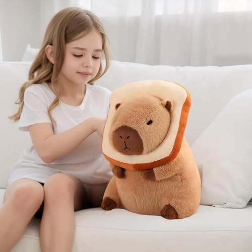 OZIF Cute Capybara Plush Kawaii 10 Inch Capybara Stuffed Aniamls Toys with Turtle Backpack, Bread and Strawbery Toys Gifts for Baby Boys Girls (Bread) thumbnail 2
