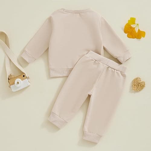 Kupretty Toddler Baby Girl Fall Winter Clothes Embroidered Letter Graphic Crewneck Sweatshirt + Joggers Pants Outfits Set thumbnail 7