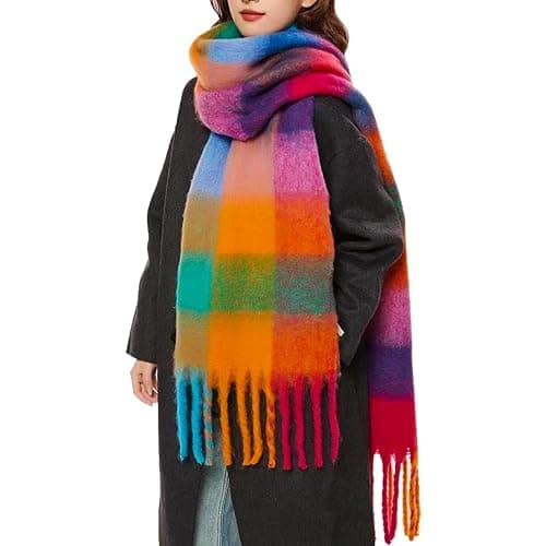 OUNIYA Large Chunky Plaid Scarf Winter Women Oversized Blanket Scarves Colorful Big Cashmere Thick Warm Shawl - Image 1