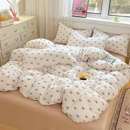 Covebett Black Bow Duvet Cover Single Bows Bowknot Print Kawaii Bedding Set Kids Girls Cute Black White Bow Tie Microfiber Comforter Cover 135x200 cm with Zipper Closure and 1 Pillowcase 50x75 cm thumbnail 5