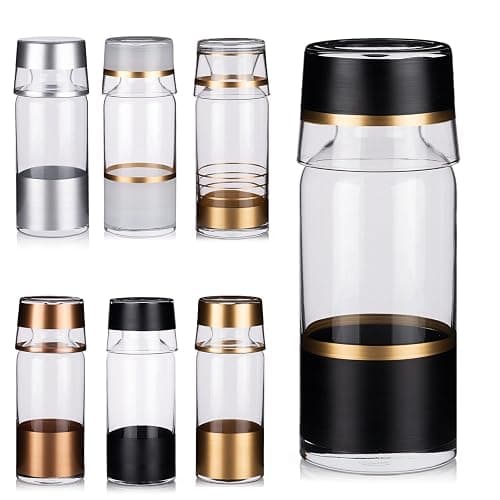 GARIZZE Bedside Water Carafe and Glass Set for Bedroom, Bedside Carafe and Glass Set, Mouthwash Decanter for Bathroom, Water Carafe with Glass Cup for Nightstand (24-oz/7-oz) (BLACK GOLD)Standard Pack thumbnail 6