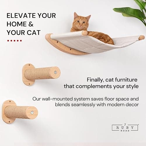 7 Ruby Road Cat Hammock Wall Mounted Shelf with Two Steps Set - Wall Shelves and Perches for Sleeping, Playing, Climbing and Lounging - Modern Cat Bed & Furniture for Indoor and Large Cats or Kitty thumbnail 2