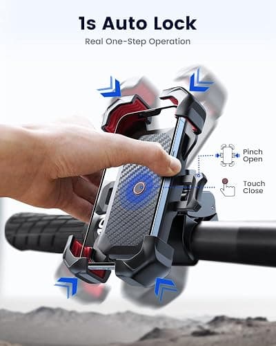 JOYROOM Motorcycle Phone Mount, [1s Auto Lock][100mph Military Anti-Shake] Bike Phone Holder for Bicycle, [10s Quick Install] Handlebar Phone Mount, Compatible with iPhone, Samsung, All Cell Phone thumbnail 2