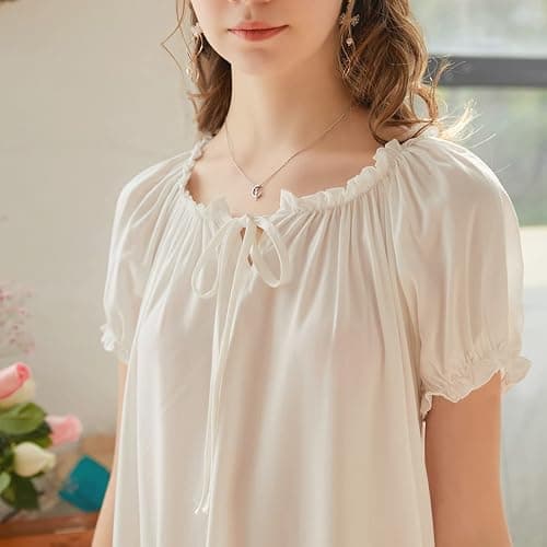 LAPAYA Women's Victorian Cotton Nightgown Lace Trim Vintage Sleepwear Long Sleeve Sleepshirts thumbnail 4