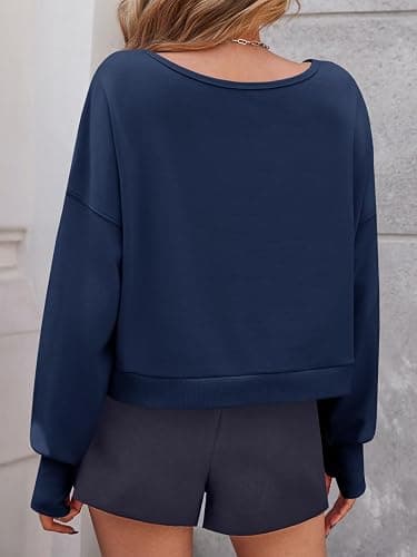 Fisoew Womens Off The Shoulder Crop Tops Casual Long Sleeve Oversized Fall Pullover Sweatshirts thumbnail 4