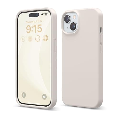 elago Compatible with iPhone 15 Case, Liquid Silicone Case, Full Body Protective Cover, Shockproof, Slim Design, Anti-Scratch Soft Microfiber Lining, 6.1 inch (Stone) - Image 1