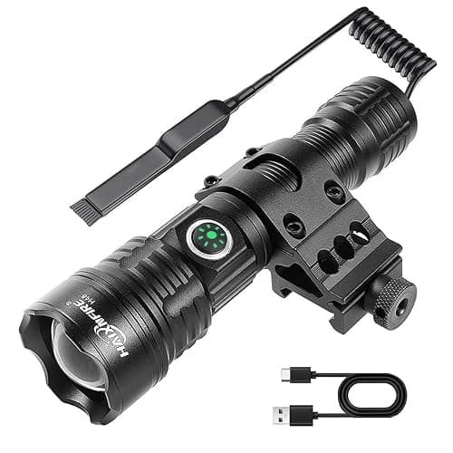 haixnfire Tactical Flashlight Type-C USB Rechargeable 6000 lumens Zoomable LED Waterproof flashlights with Pressure Switch Picatinny Rial Light - Image 1