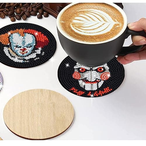 Bysincy 6 PCS Diamond Painting Coasters Kits with Holder Horror Halloween, DIY Funny Jack Skull Diamond Art Coaster Sets for Beginners Adults and Kids Art Craft Supplies Holiday Gift thumbnail 4