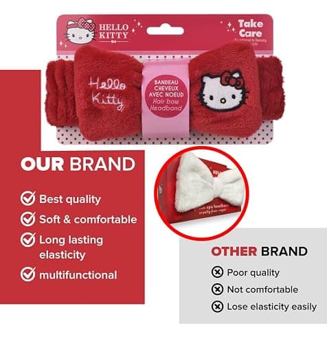 Mädchen Stirnband mit Schleife – Flauschiges Haarband mit Hallo Kitty – Rosa Haarreif für Kinder – Weiches Kopfband für Gesichtspflege, Make-up & Spielspaß - Hallo kitty - 1 stück (1er Pack) thumbnail 6