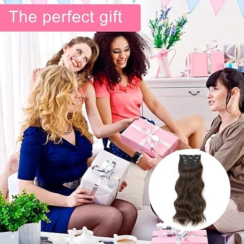 45cm Long Wavy Dark Brown Hair Extensions, 4PCS Clip in Synthetic Hairpieces for Women, Thick Natural Soft Curly Waves, Full Head Set, Ideal for Fashionable Women (Dark brown) thumbnail 5