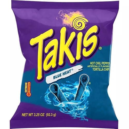 GroceriesRus American Snacks - Takis Blue Heat Rolled Tortilla Chips, Hot Chili Pepper Artificially Flavored - 3.25oz (92.3g) Pack of 6 thumbnail 2