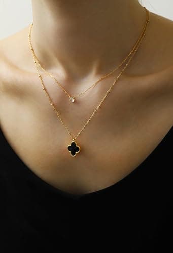 M.DUN - Layered Necklace for Women, 2 Strand Stainless Steel Chains with Clover, Butterfly or Heart Pendant, Dainty Fashion Jewelry Gift thumbnail 6