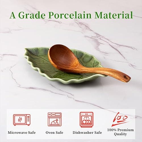YumiPLUS Ceramic Leaf Shape Spoon Rest for cooking, Cute Green Cooking Spoon Holder for Stove Top,Large Porcelain Spatula Rest for Kitchen Counter, Farmhouse Kitchen Decor (green) thumbnail 4