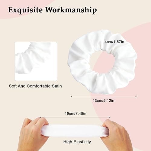 Satin Scrunchies for Women – 8PCS White Silk Hair Ties – No Crease, Frizz-Free, Gentle Elastic Hair Bands for Thick & Thin Hair, Soft & Stylish Hair Accessories Gifts thumbnail 2
